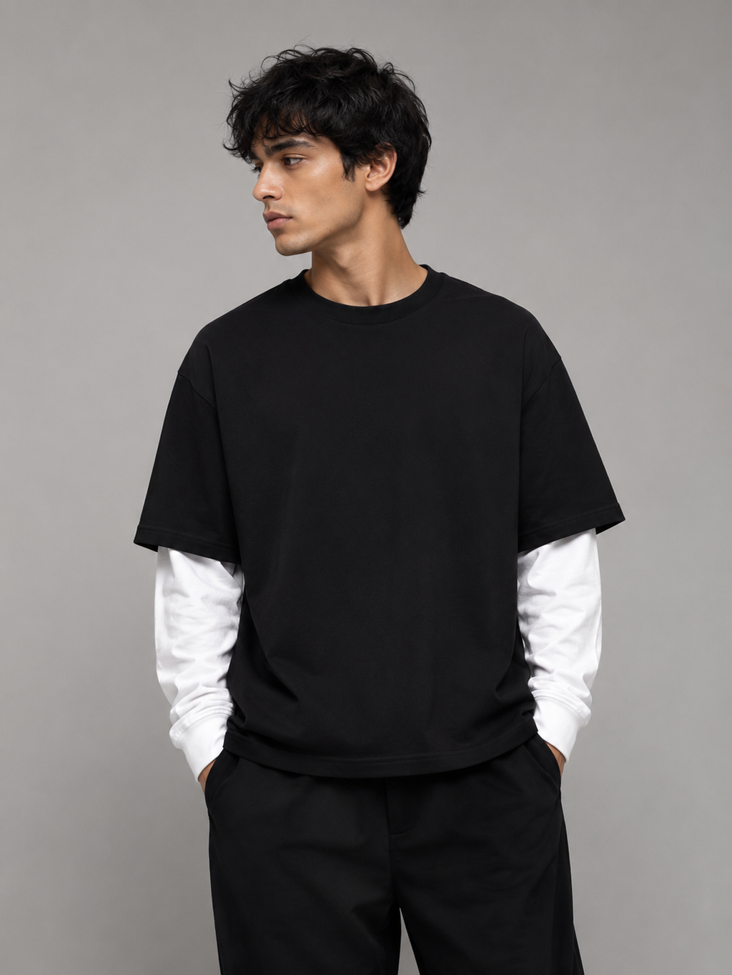Black With White Sleeves Oversized Tee