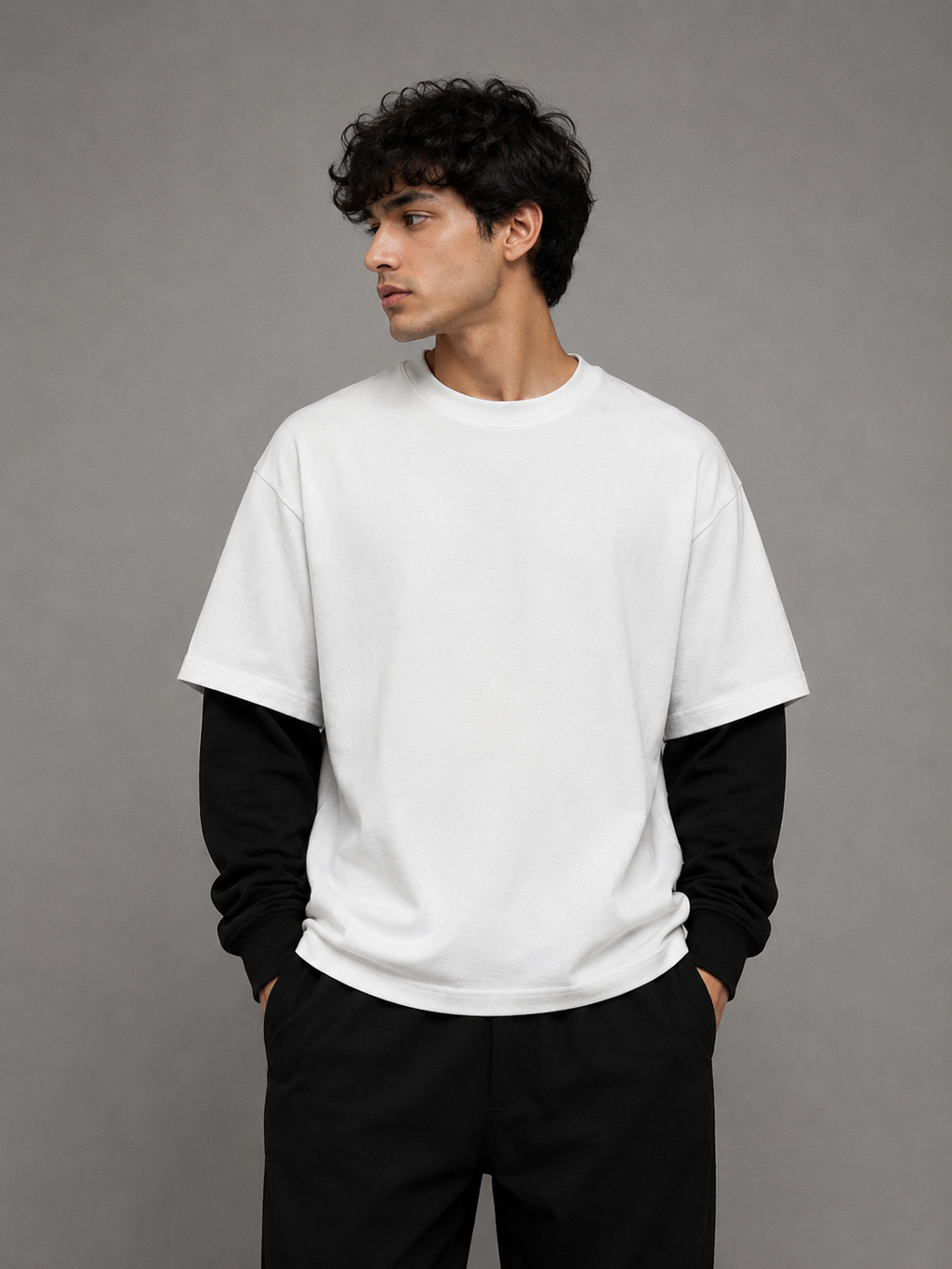 White With Black Sleeves Oversized Tee
