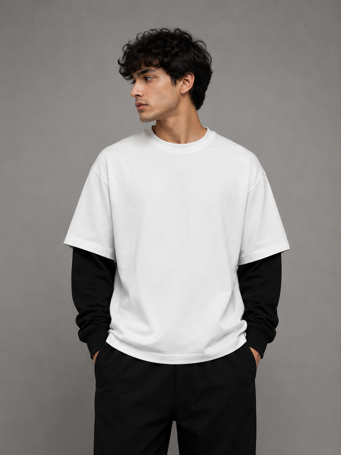 White With Black Sleeves Oversized Tee