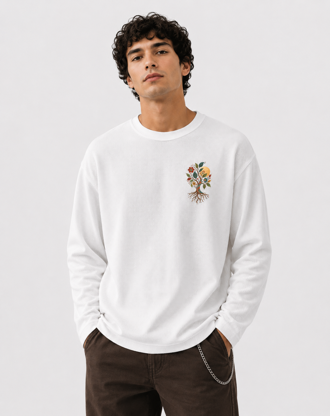 Off White Waffle Knit Oversized Full Sleeves (Stay Rooted)