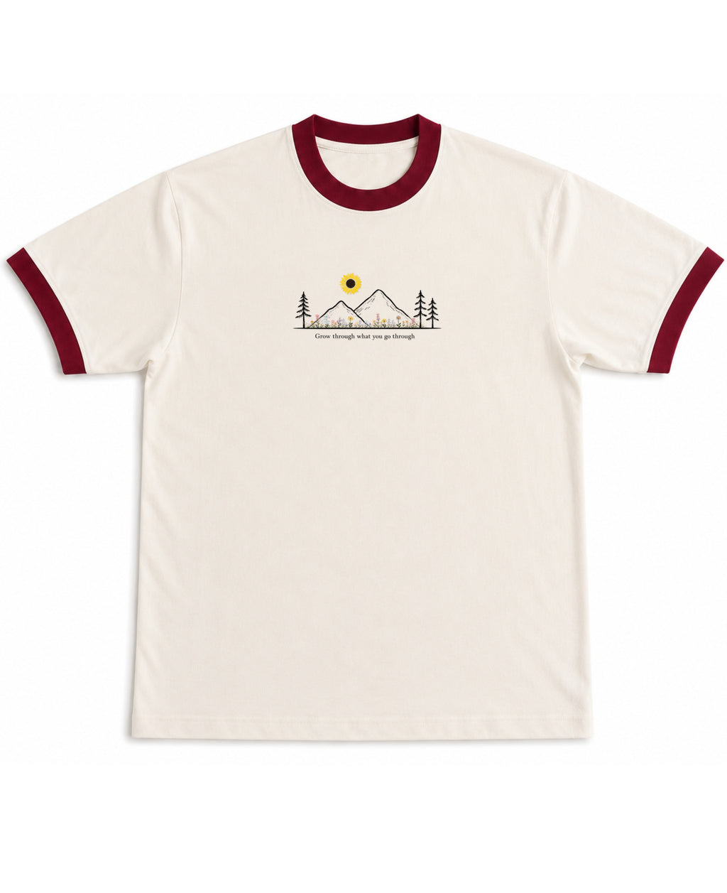 Off White & Maroon Ringer tee Front Design