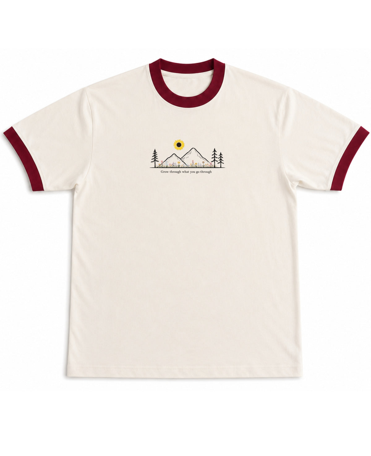 Off White & Maroon Ringer tee Front Design